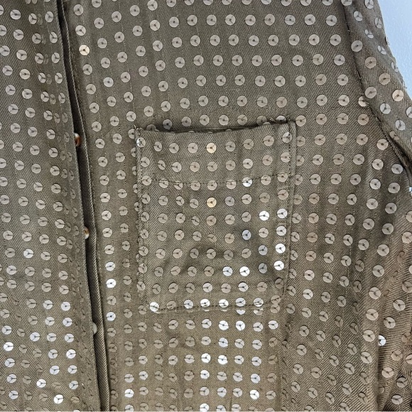 Anthropologies Maeve Womens Button Up Shirt Sequins Rayon Green Sz S Relaxed Fit - Picture 5 of 13